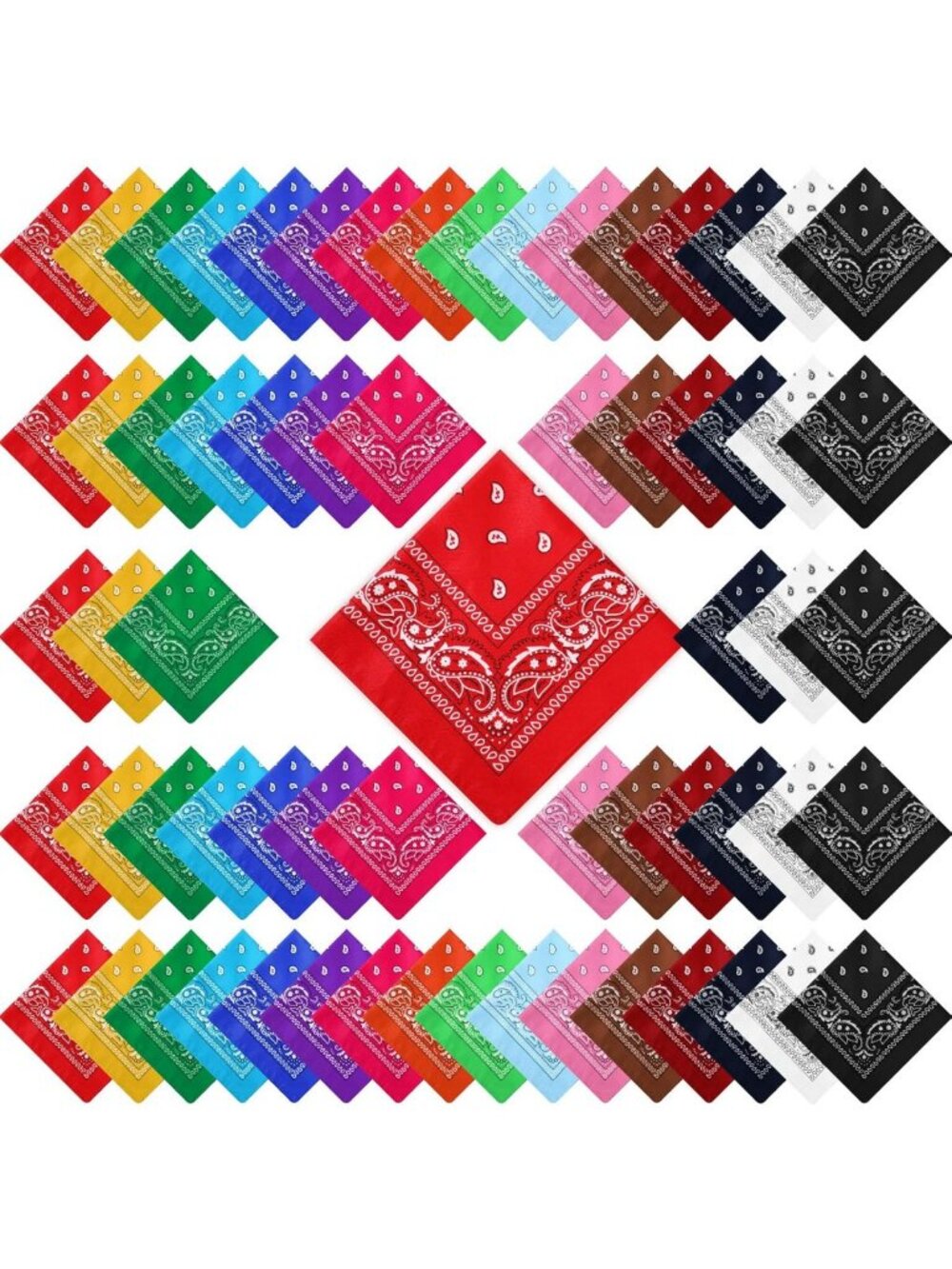 100 Pack Assorted Bandanas - Versatile Cotton Scarves for Fashion & Outdoor Use